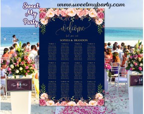 Floral Wedding Seating Charts,Navy gold Wedding Seating Plan,(055w)